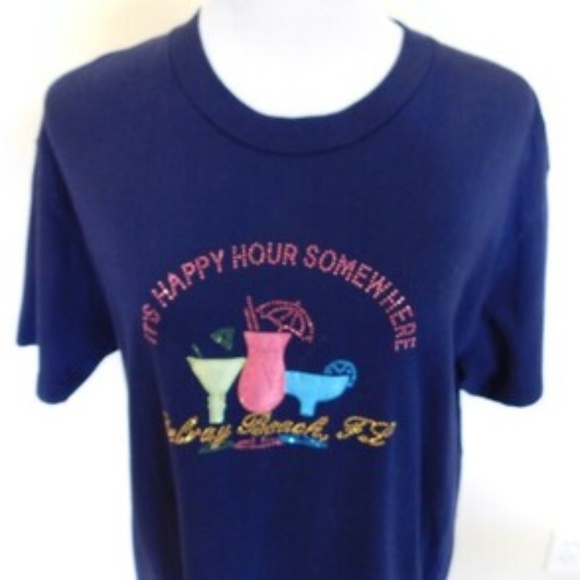 DELRAY BEACH, FLORIDA Navy T Shirt Cocktails "Happy Hour"  Women's Tee 2XL EUC - Picture 1 of 3